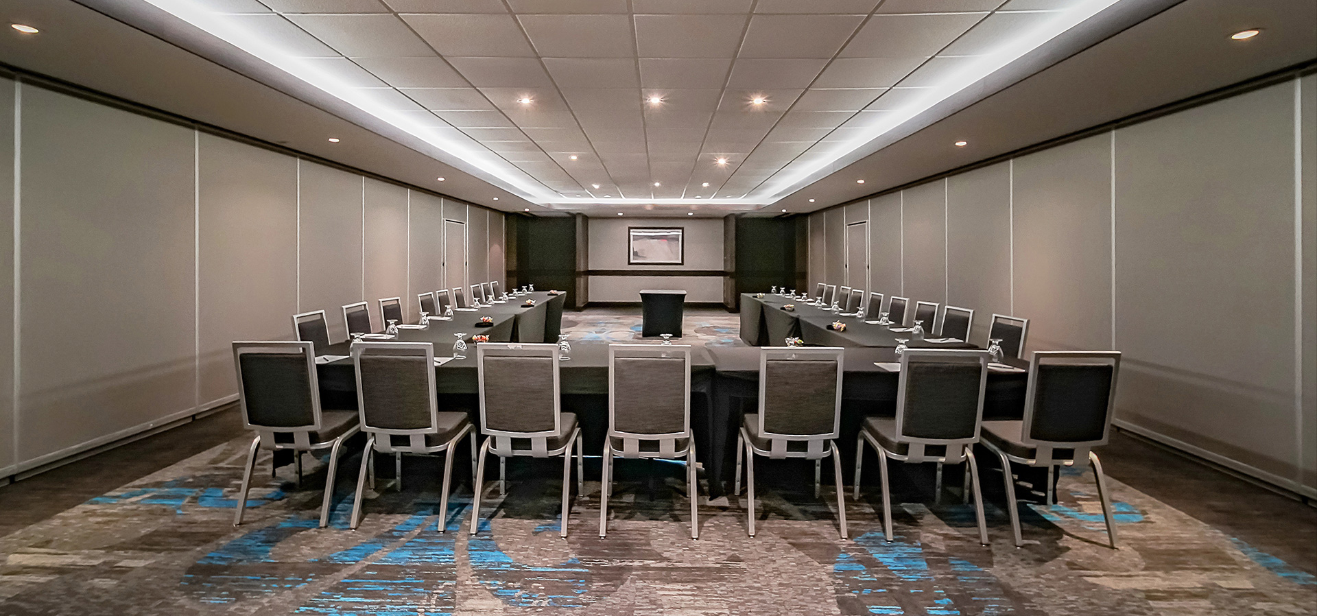 Elevated ballroom setup with Niagara Falls views
